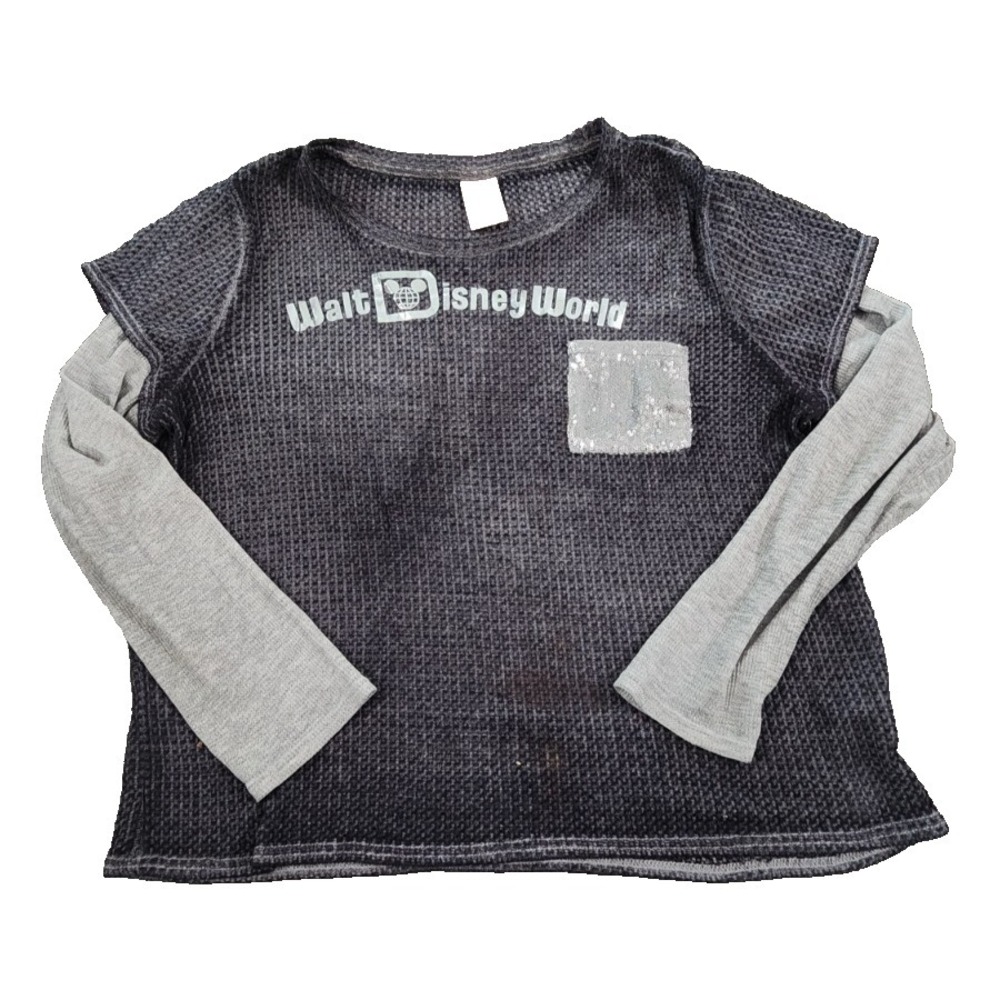 Disney‎ Parks Walt Disney World Waffle Knit Sequin Pocket Top Gray XXL